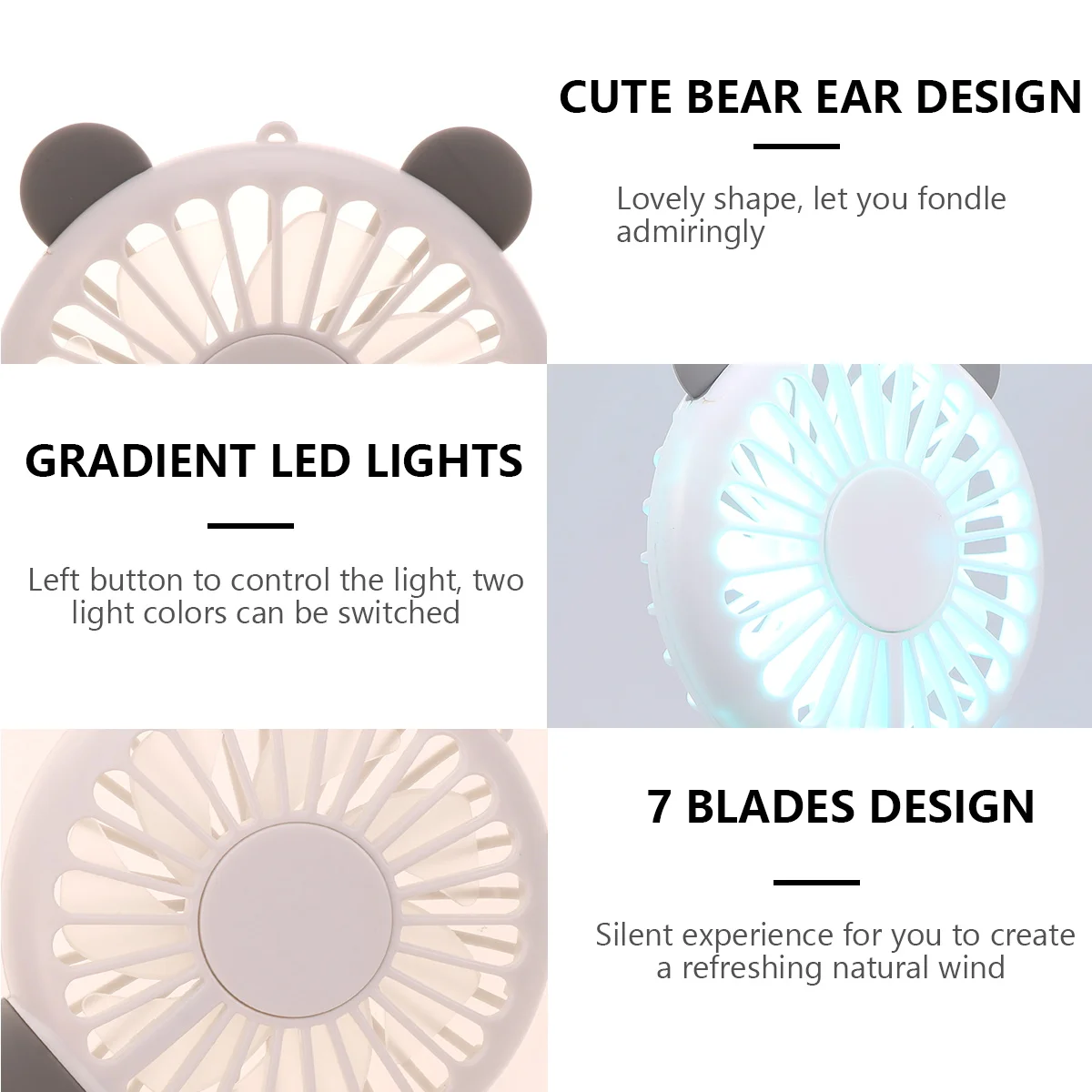 Shaped Design Fan Portable Night Light Mini Handheld Fan for Home School Office Outdoor (Grey)