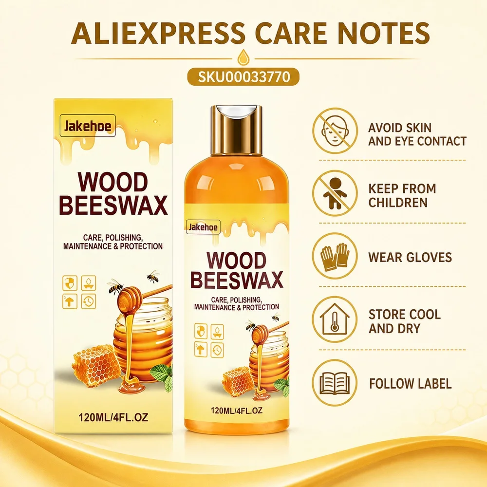 Jakehoe Wood Beeswax Polish 120 ml for Furniture Cabinets Tables Chairs Doors Floors Cleaning Care Shine and Surface Maintenance