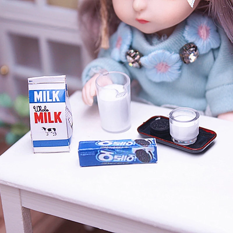 6Pcs Dollhouse Miniature Oreo Milk Breakfast Model Decoration DIY Accessories For Doll Kitchen Set Furniture Accessories Toy