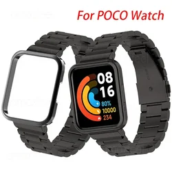 Strap Case Protector For POCO WATCH Smart Watch Stainless Steel Bracelet For POCO Watch Wrist Band Protection Cover Bumper frame