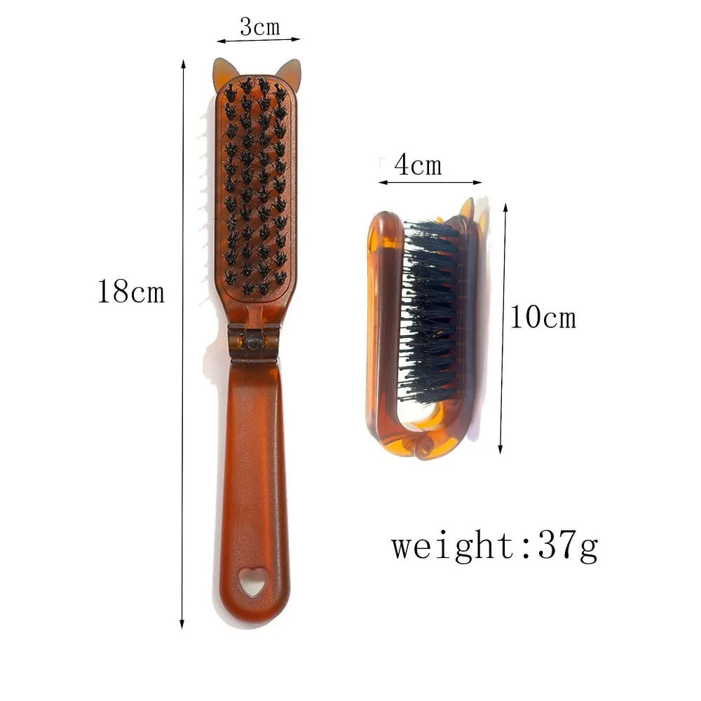 High Quality Amber Boar Bristle Hair Brush Portable Foldable Styling Tool Head Massager Scalp Massage Beard Brush