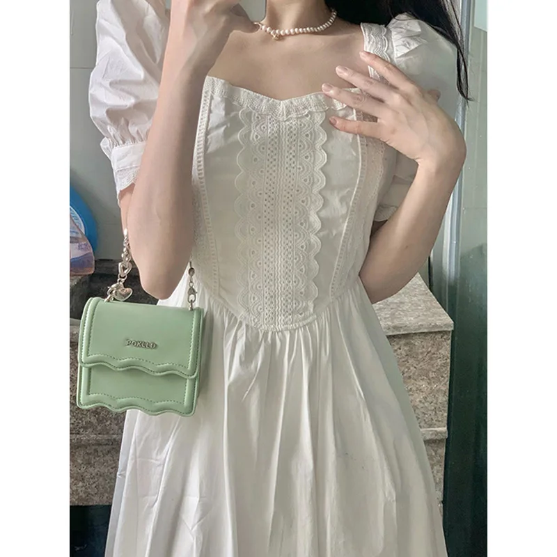 Elegant White Shirt Dress New Chinese Style Sweet Little Girl Design Summer Women's Fashion  Dress Short Sleeve A-Line Skirt