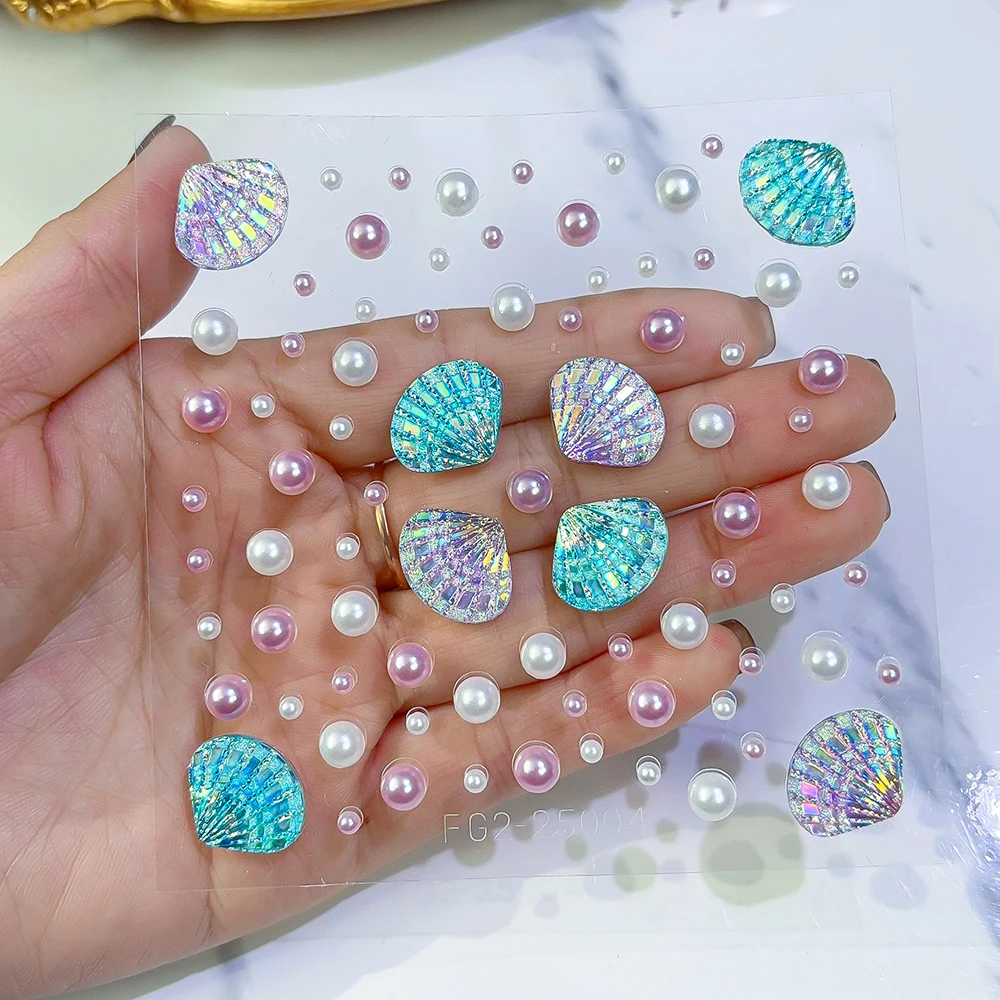 3D Dreamy Pearl Shell Gems Face Stickers Pink White Pearl Aurora Glitter Shell Rhinestone Sticker For Eye Face Makeup Decoration