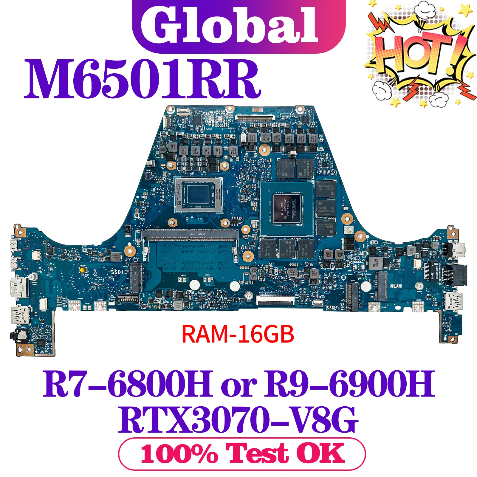 

KEFU M6501RR Mainboard For ASUS M6501RM M6501R Laptop Motherboard R7-6800H R9-6900H RTX3070 RTX3060 RAM-16GB