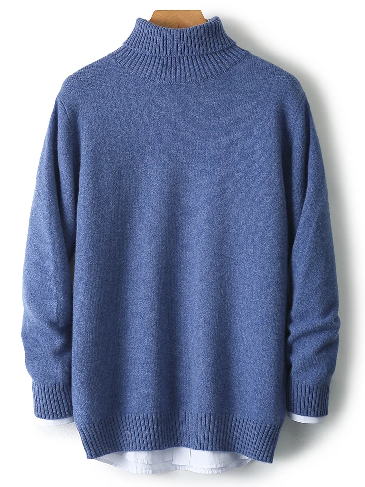 

New Chic Casual Thick Men's Clothes Turtleneck Sweater Pullover 100% Merino Wool Knitted Tops Autumn Winter Soft Warm Sweater