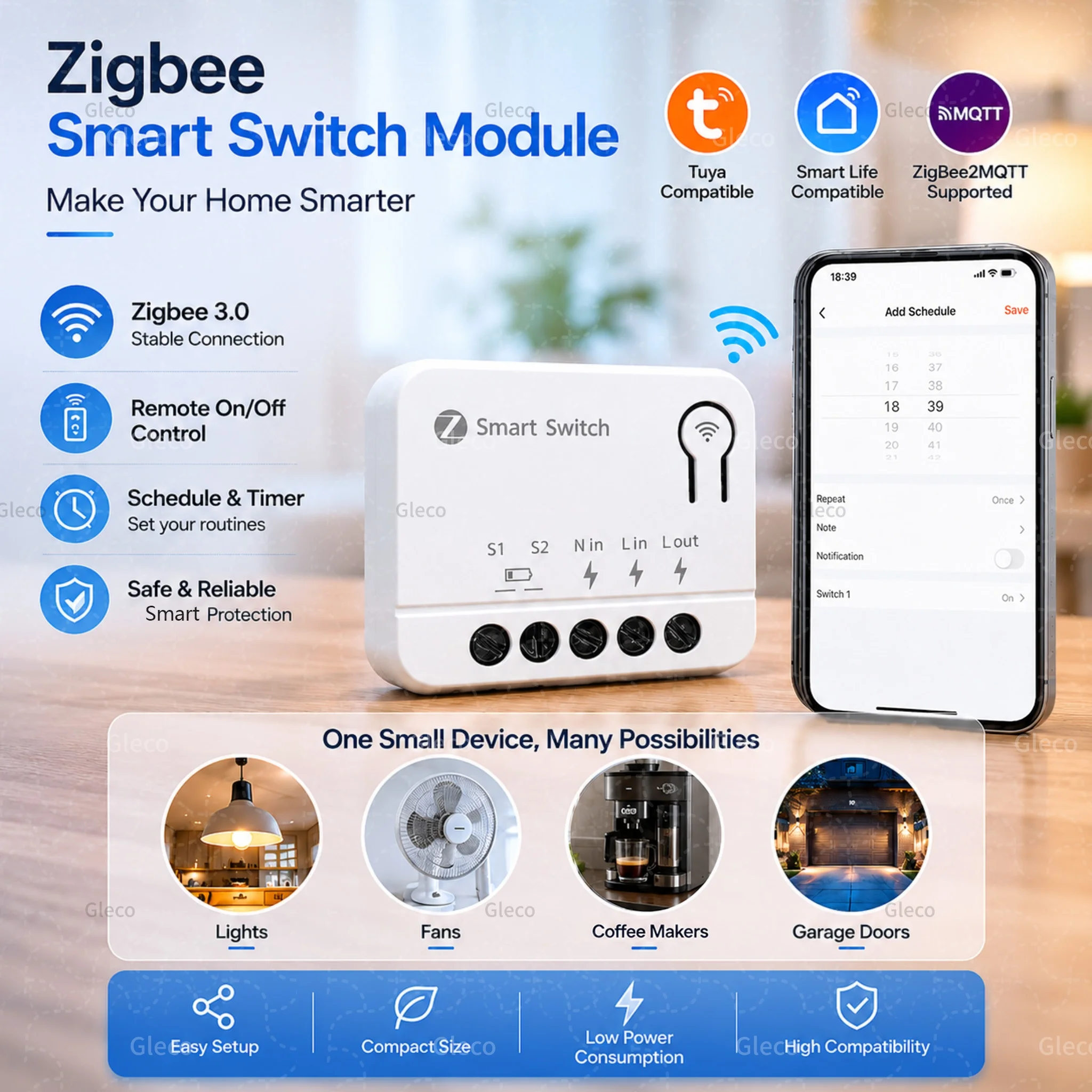 Zigbee Smart Switch Extreme Mini Smart Home Relay External Module Breaker Remote Control Via TUYA Smart Life APP Zigbee2mqtt
