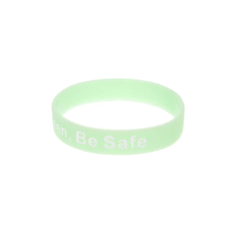 1 Stück „Be Seen Be Safe“-Armband aus Silikonkautschuk, Sportarmband, leuchtet im Dunkeln für Nachtläufer – Detail 2