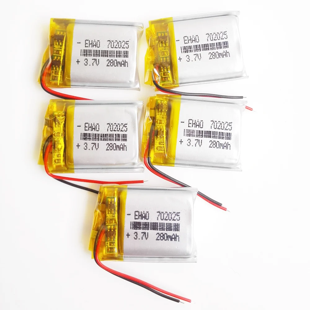 5 PCS 3.7V 280mAh Lithium Polymer LiPo Rechargeable Battery EHAO 702025 Handheld GPS Navigator Battery Mp3 GPS Bluetooth