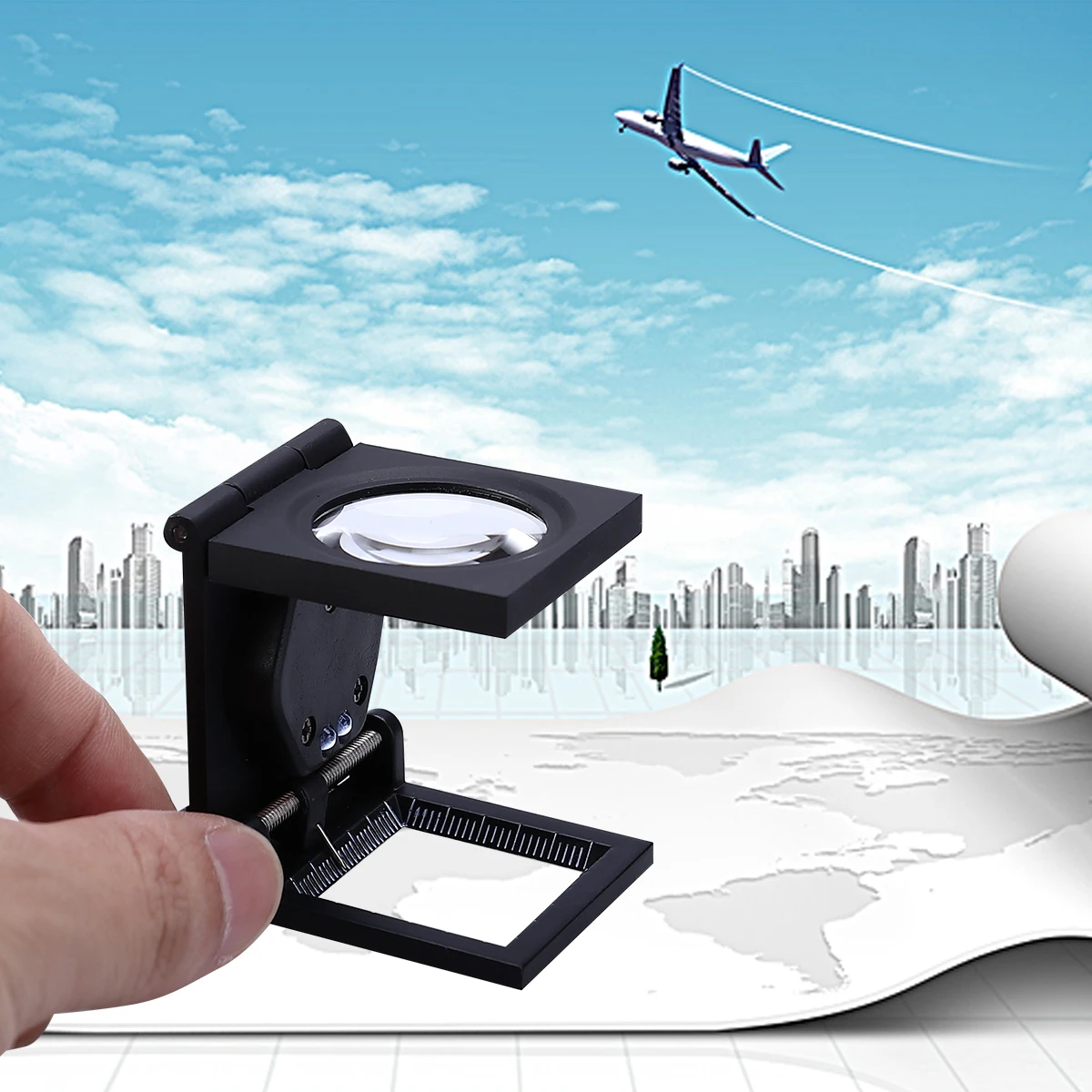 

8X Magnifying Glass LED Illuminated 24mm Lens Map Reading Jewelry Loupe Durable ABS Foldable Portable 55x47x3cm