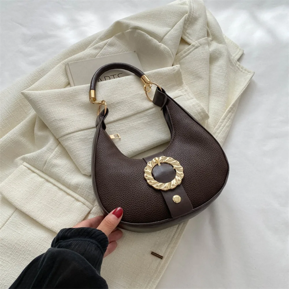 

Large Capacity Metal Buckle Hobo Bag Korean Style All-match Simple Shoulder Bag Phone Bag Message Bag Ins Square Tote Bag Travel