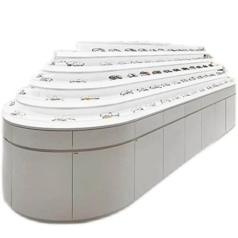 custom.Artworld Displays Optical Store Design Lockable Drawer Storage Table Metal Sunglasses Display Shelves Glass Eyewear Cabin