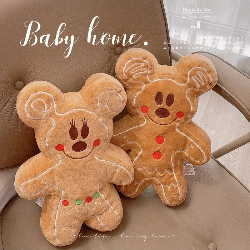 Miniso Disney Mickey Mouse Minnie Kawaii Stuffed Cookie Plush Toys Anime Cute Gingerbread Man Dolls Children Decoration Gift