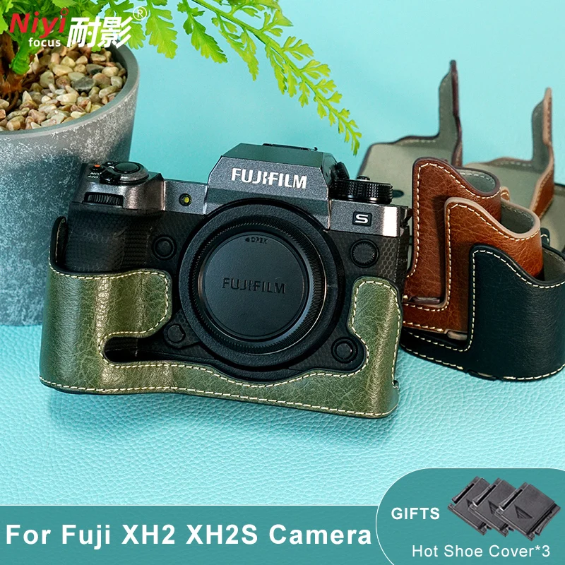 جديد بو الجلود كاميرا حافظة نصف الجسم غطاء ل Fujifilm XH2 XH2S فتح غطاء سفلي أسود براون القهوة الأخضر فوجي XH2 XH2S