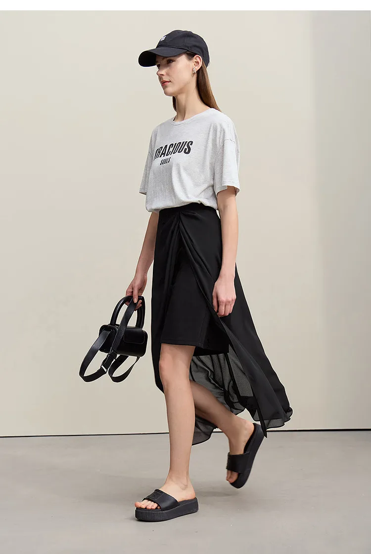 Amii Women's Skirt 2026 Summer Elegant Chiffon Midi Skirt Pleated Side Slit Office Casual Versatile Women's Clothing 12612002