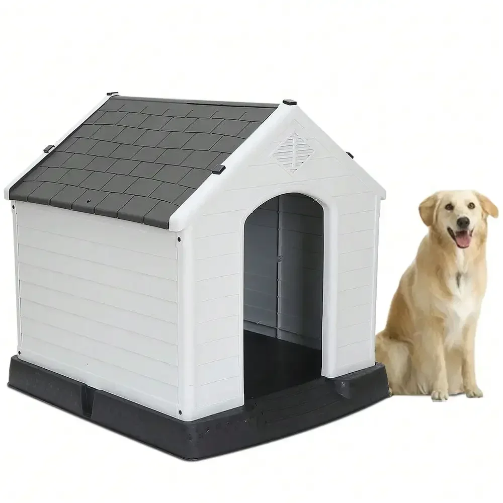 

Dog Pet House Indoor Outdoor Durable Plastic Dog House Weather Grey