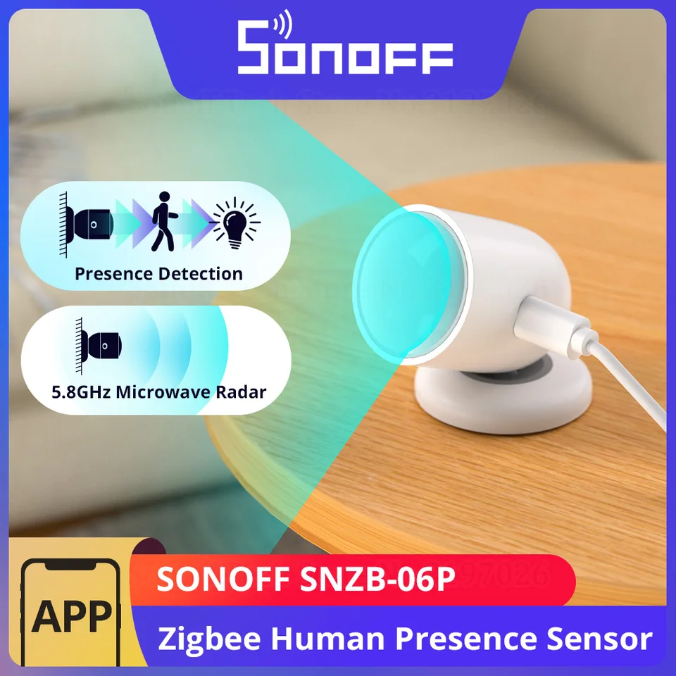 Smilewolf SNZB-06P Zigbee Human Presence Sensor – Radar Motion Detector With Light Sensing For Smart Home Automation (1-Pack)