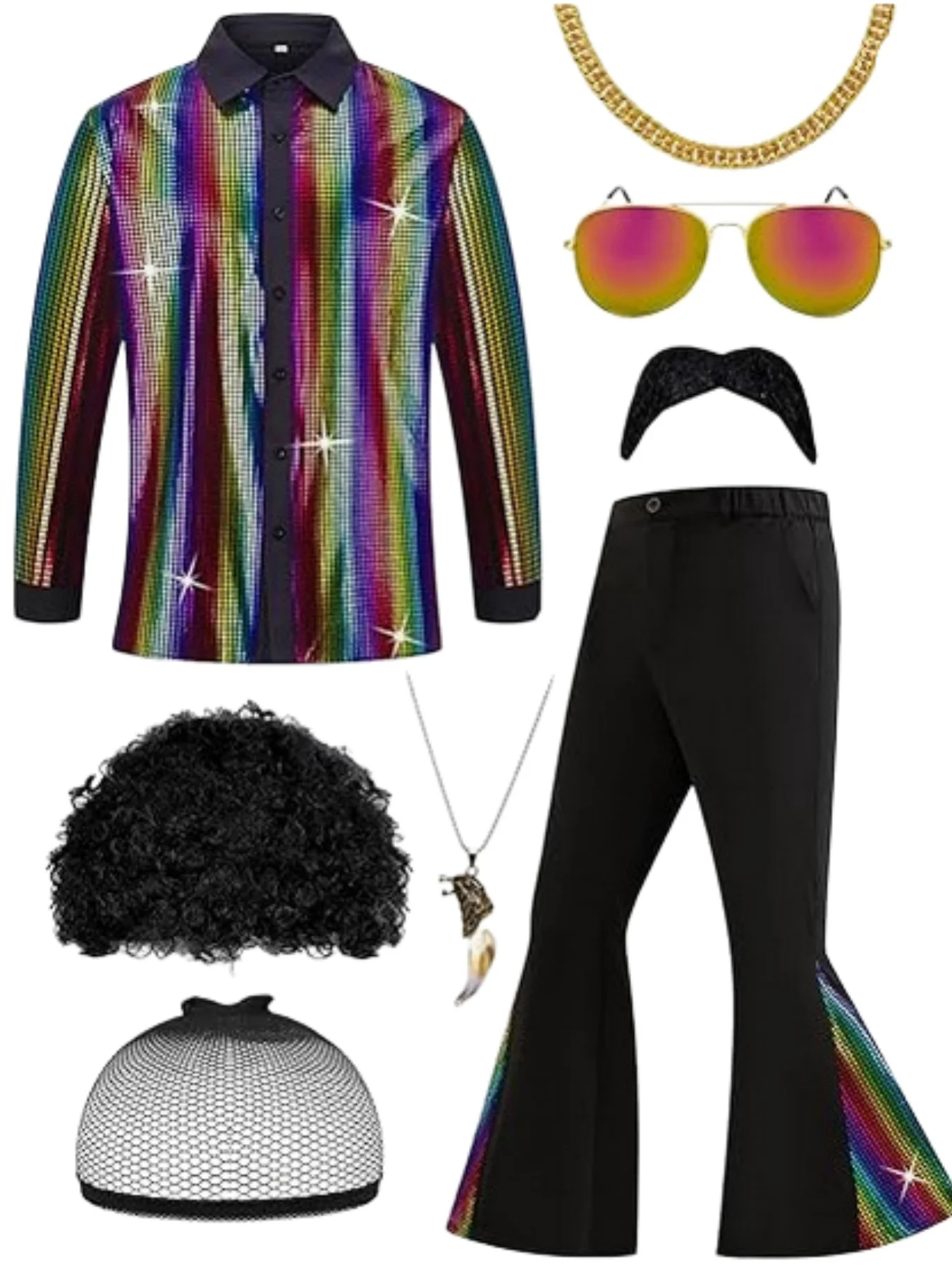 Men's Disco Suit 70s Flared Pants Glitter Top for Dance Performance or Halloween Costume Party