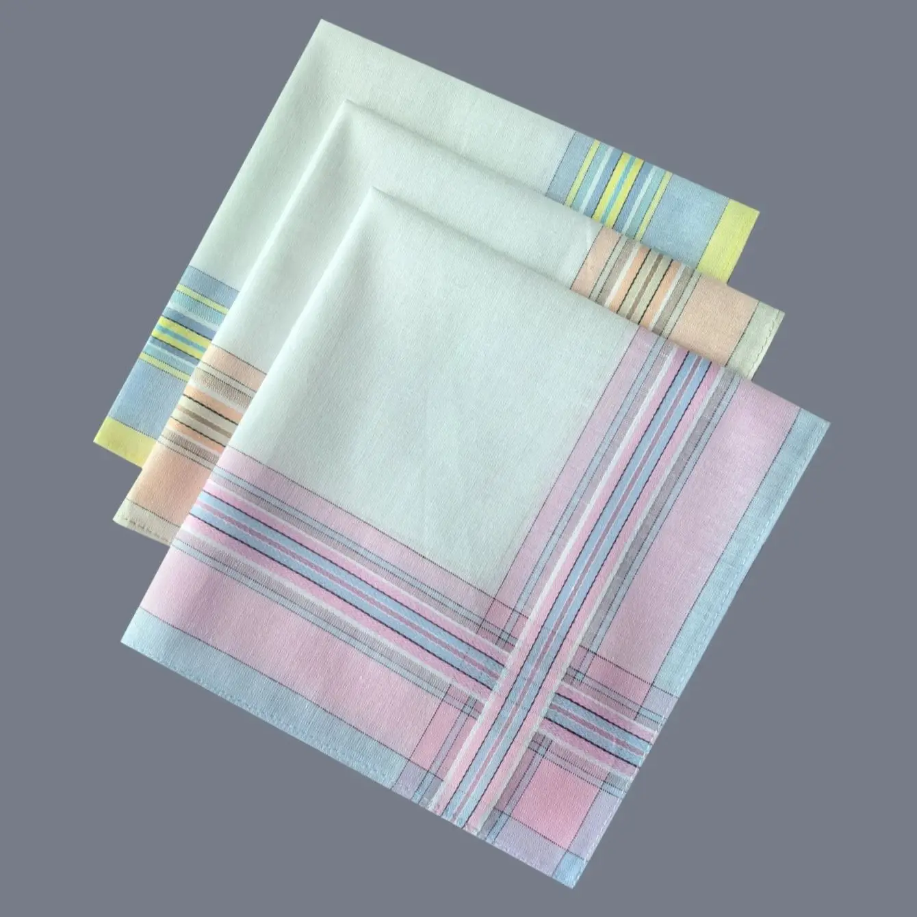 Thin feel 29cm/11.4inch cotton fresh striped series small handkerchief fashionable decoration soft and sweat absorbing 6PCS