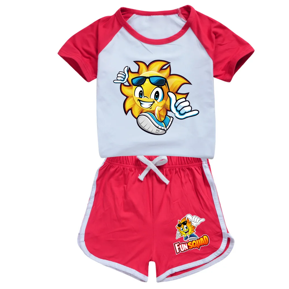 Fun Squad Gaming Summer Children Girls O-Neck T-shirts and Shorts 2 Pieces Suit Kids Boys Short Sleeve Top Bottom Tracksuit