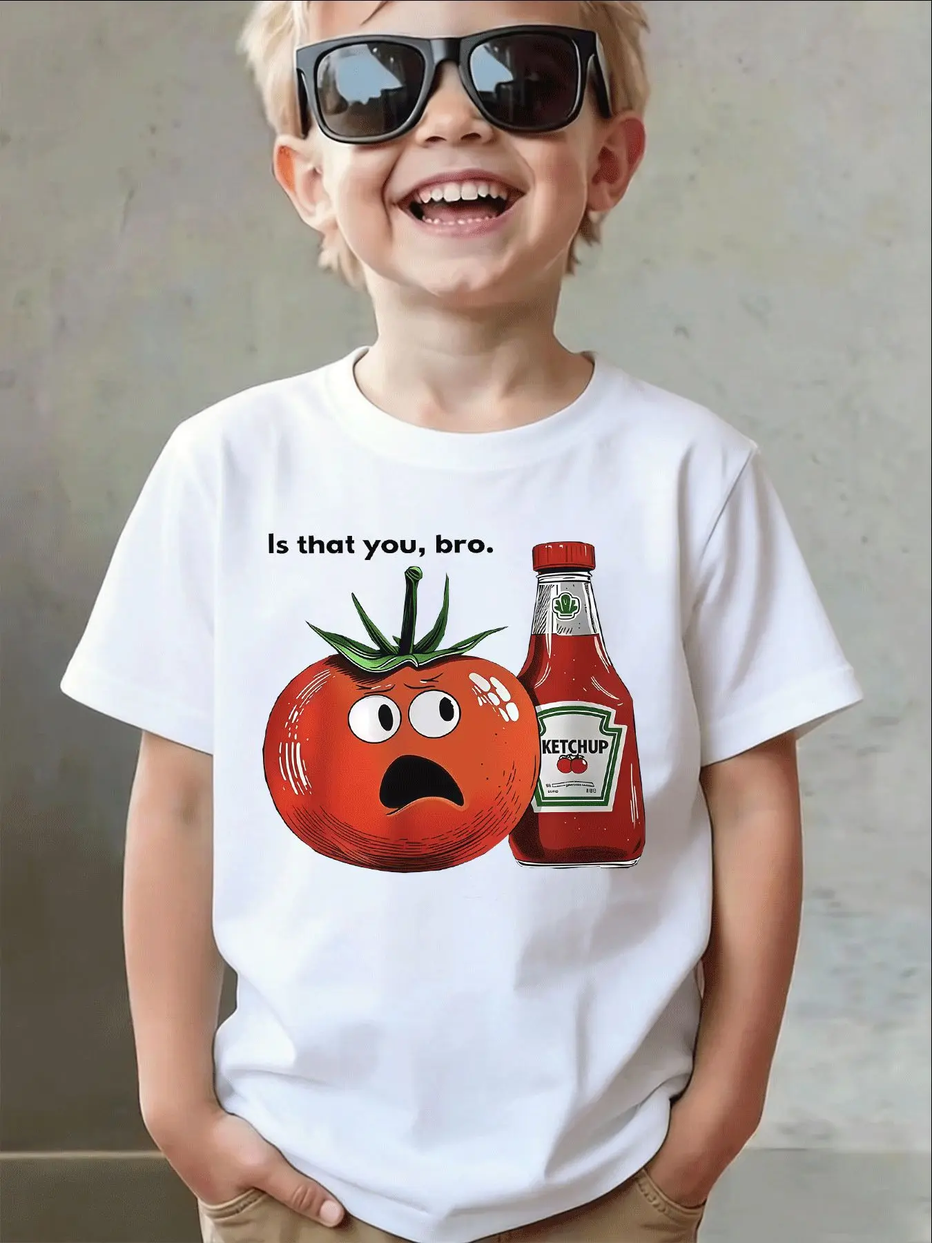 Funny Tomato Ketchup Bottle Meme Text Print Family Matching Cotton Tees Short Sleeve Tops For Mom Dad Boys Girls Daily Wear