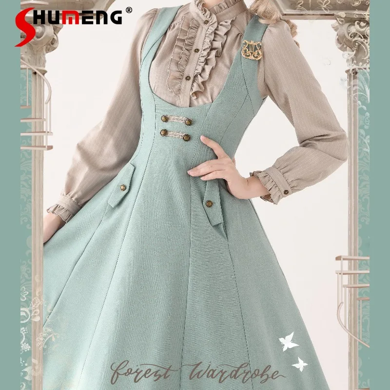 

Japanese Vintage Striped Shirt Women's Slim Fit Waist Elegant Office Blouse Long Sleeves Casual Tops Female Retro Lolita Blusas