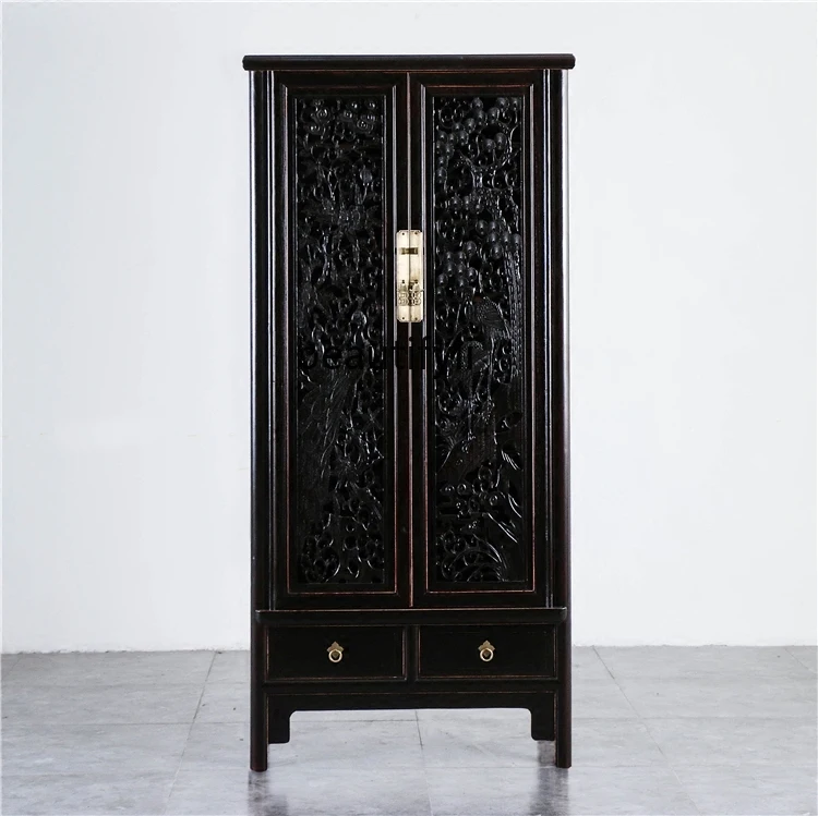 

New Chinese Style Carved Elm Bookcase Antique Solid Wood Hollow Carved Locker Ming-Qing Period High Shoe Cabinet Camphor