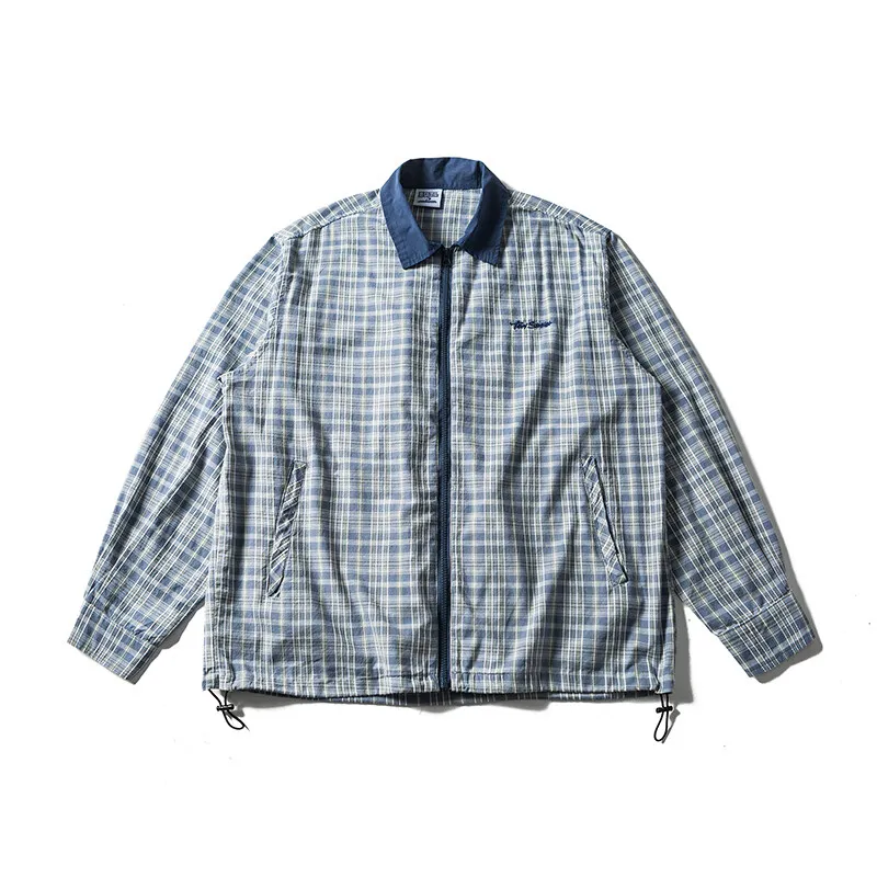 

Men Streetwear Fashion Cityboy Loose Casual Long Sleeve Plaid Drawstring Zipper Cargo Shirt Campus Boys Blouses Shirts