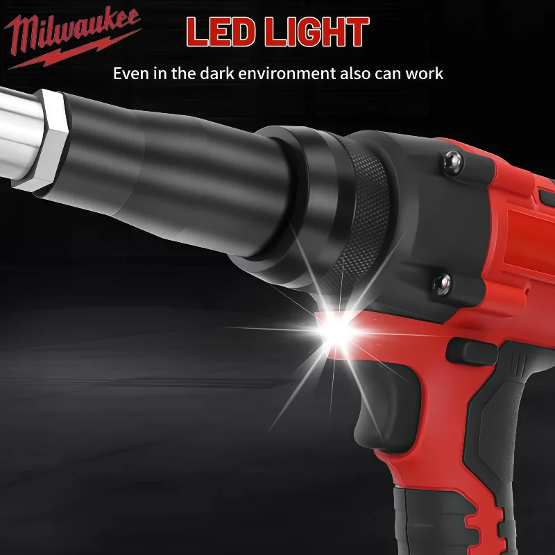New Milwaukee 4.8MM Cordless Electric Riveter Gun Brushless Rivet Riveting Tool With LED Light For  18V Battery