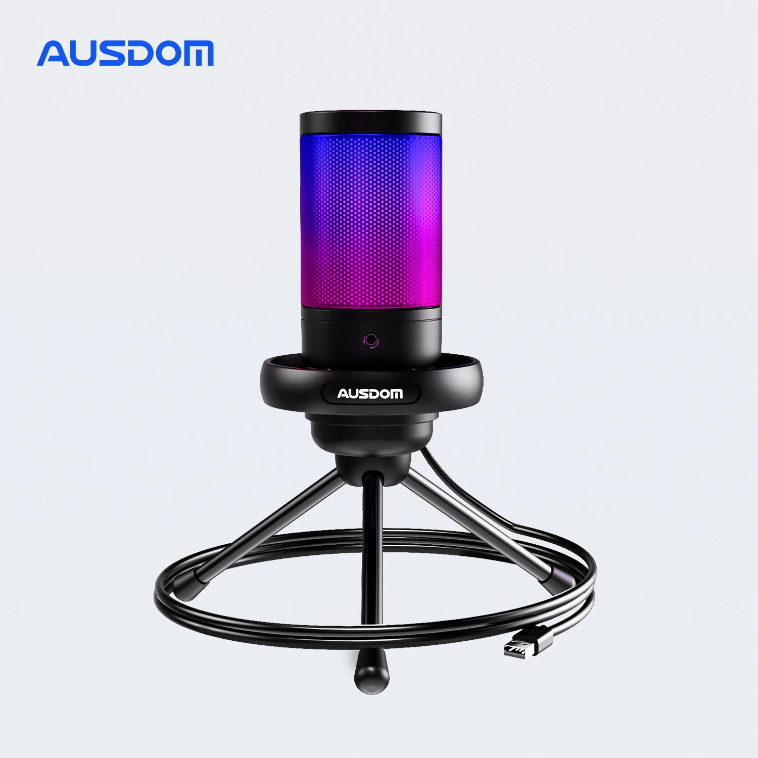 AUSDOM ME6S USB Gaming Microphone for Recording and Streaming Headphone Output Touch-Mute RGB Modes Mic for Laptop/Computer/Mac