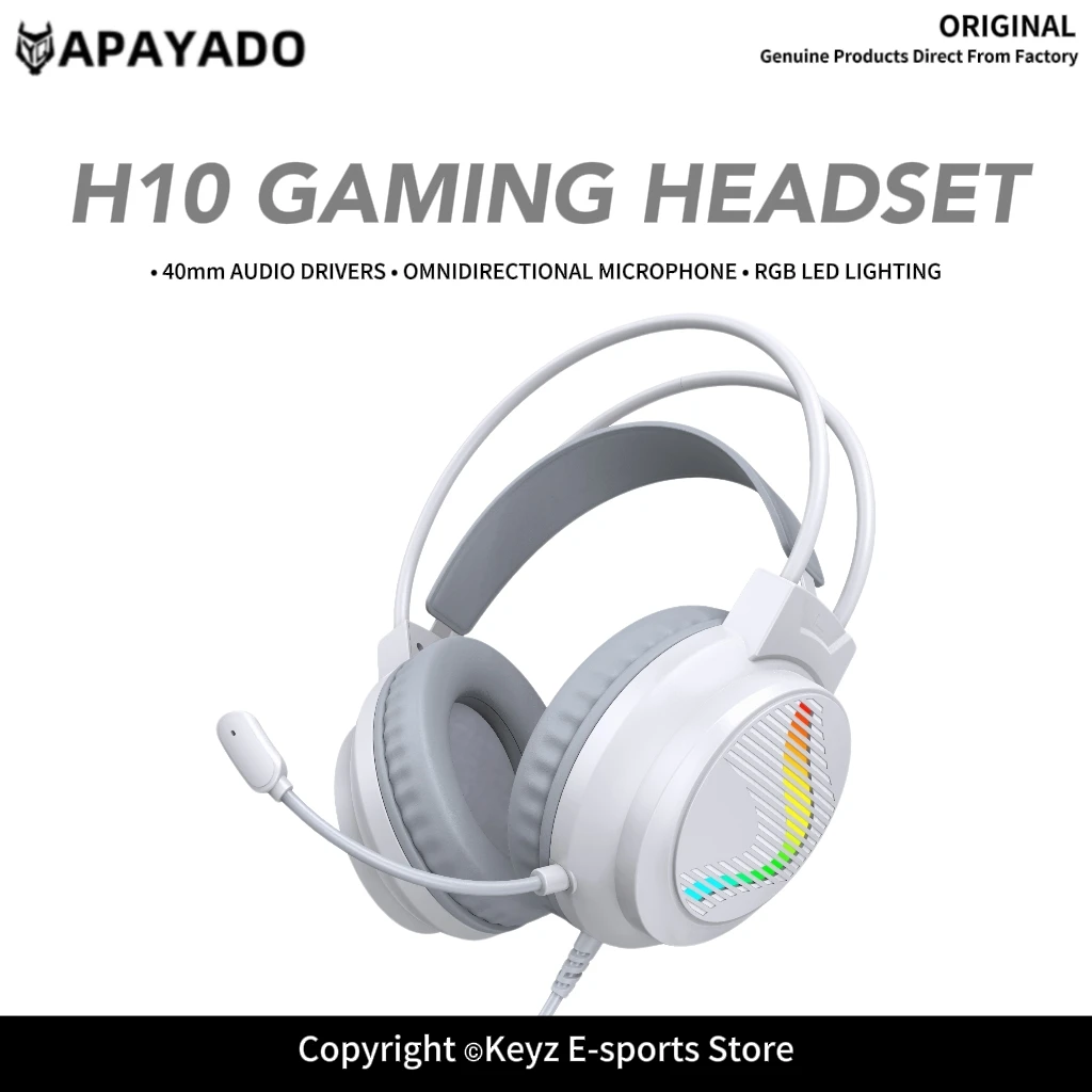 H10 Gaming Headset 40mm Driver Immersive 3D Surround Sound Omnidirectional Mic Adjustable Headband Over Ear RGB Wired Headphone