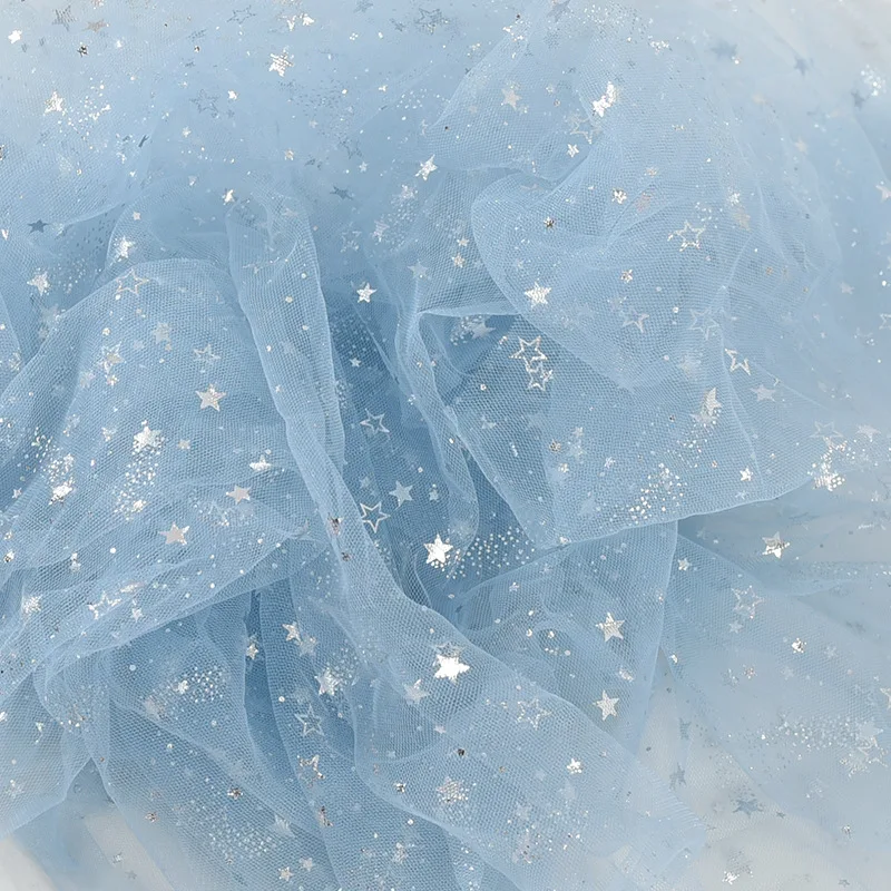 Shining Silver Stars Gauze Decorative Background Cloth Nail Perfume Cosmetics Photography Props DIY Fabric