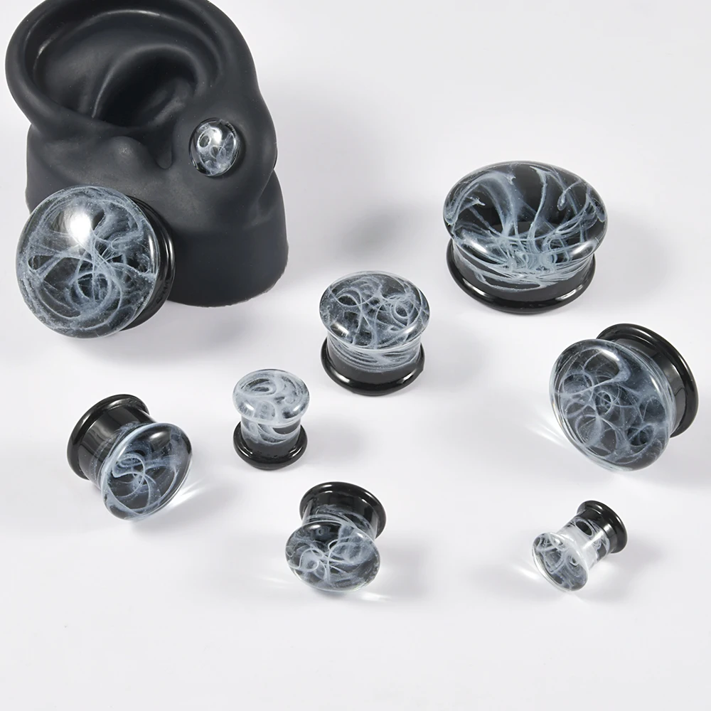 2 SZTUK Białe szkło Smoky Double Flare Flashback Ear Plug Tunnel Gauge Dla mężczyzn Kobiety Rozciąganie uszu Expander Piercing Biżuteria do ciała