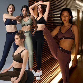 2025 Déesse Yoga Ensemble femme Taille 7/8 Ligne Legging Minceur Pantalon serré Ensemble de sport lisse et confortable Soutien-gorge avec rembourrage