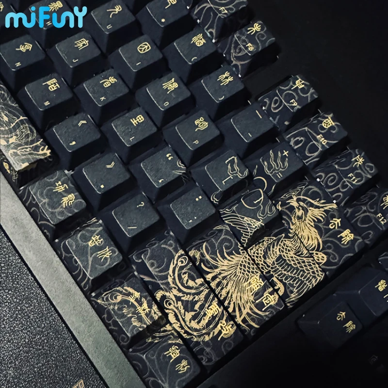 MiFuny Artisan Keycap Set 151keys Dragon Phoenix Keyboard Caps PBT Cherry Profile Anime Keycaps for Mechanical Keyboard Gift