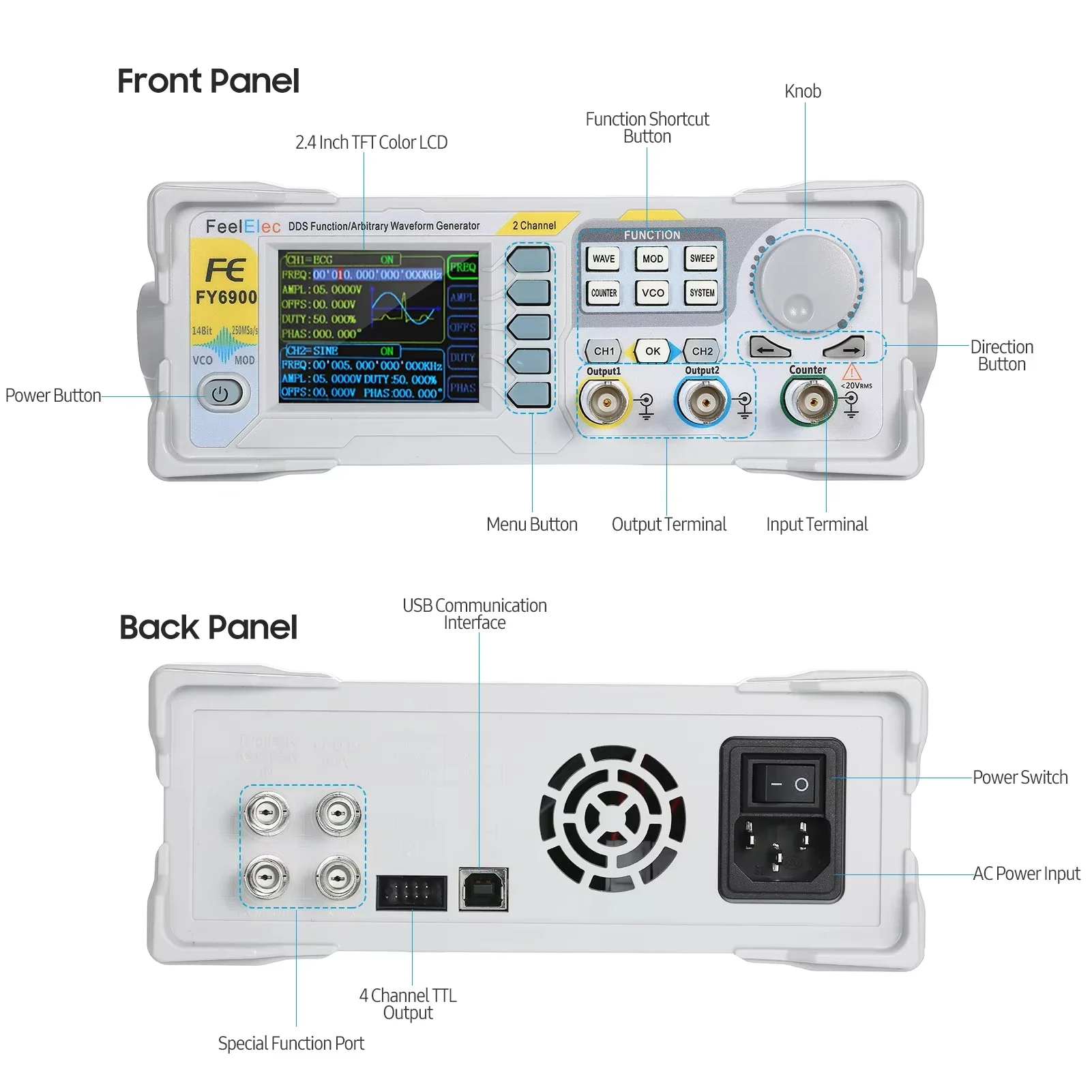 FY6900 100MHz Dual-channel Function Signal Generator DDS Function Signal Arbitrary Waveform Generator Pulse Signal Source
