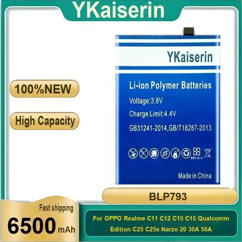 

Hardwearing For Oppo Realme C11 C12 C15 Qualcomm Edition C25 C25s Narzo 20 30A 50A BLP793 Mobile Phone Battery 6500Mah