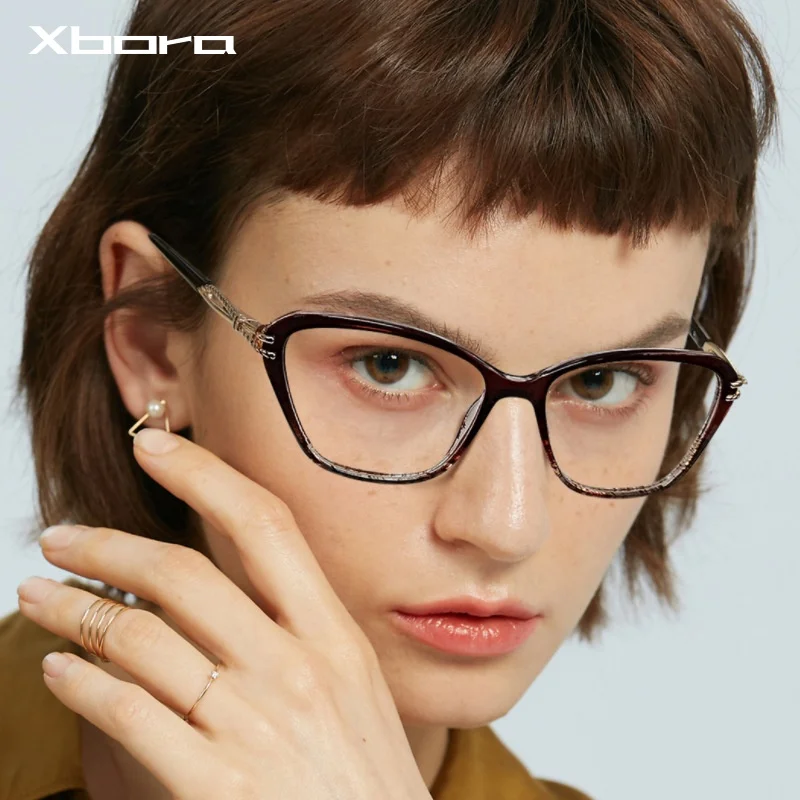 

Xbora 2025 New Women's Fashion Trend Cat Eye Eyewear Frame Retro High Quality Optical Prescription Glasses Women TR90 LS237