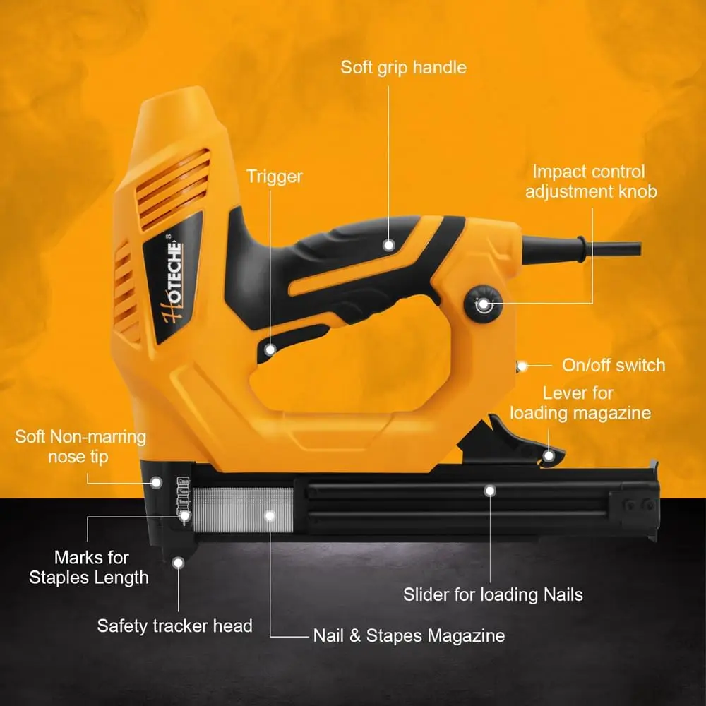 18GA 2-in-1 Electric Brad Nailer/Stapler 19/32-Inch to 1-1/4 Inch Staple Gun Power Adjustable Nail Gun with 2000Pcs Brad Nails&