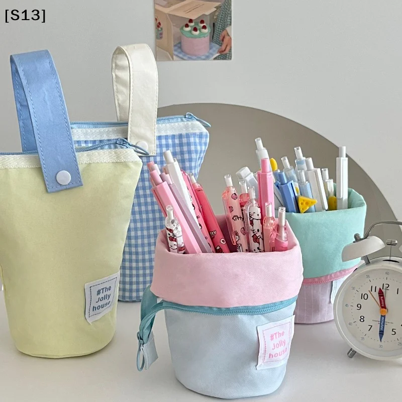 Large Capacity Canvas Standing Holder Pencil Case Stationery Holder Bag Multifunctional Student Stationery School Supplies[Q]Q@