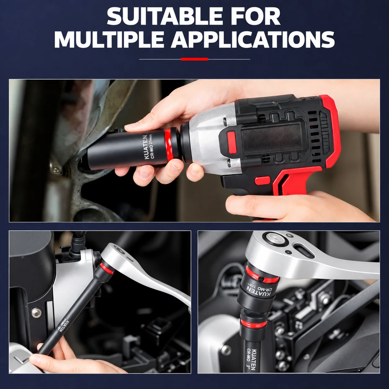 43PCS Cr-Mo Steel 1/2 Inch Drive Deep Impact Socket Set Hex Socket Tool Kit for Air Electric Impact Wrench Auto Repair