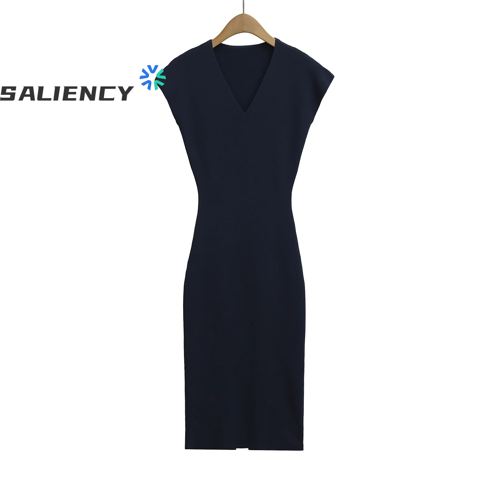 SALIENCY moda Sexy abrigo caderas vestido de punto mujeres con cuello en V manga corta ceñido al cuerpo suéter vestido Oficina señora Vestios