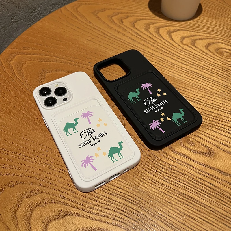 Luxury Arabia Camel Wallet Card Phone Case For Iphone11 13Pro 12 14  XR 15 Pro Max Coconut Tree Silicone Soft Back Cover