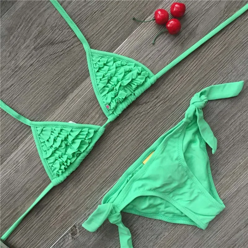 Children Swimwear Baby Kids Cute Bikini Girls Split Two Pieces Swimsuit Bathing Suit Beachwear Kids Falbala Bikini 4 Colors