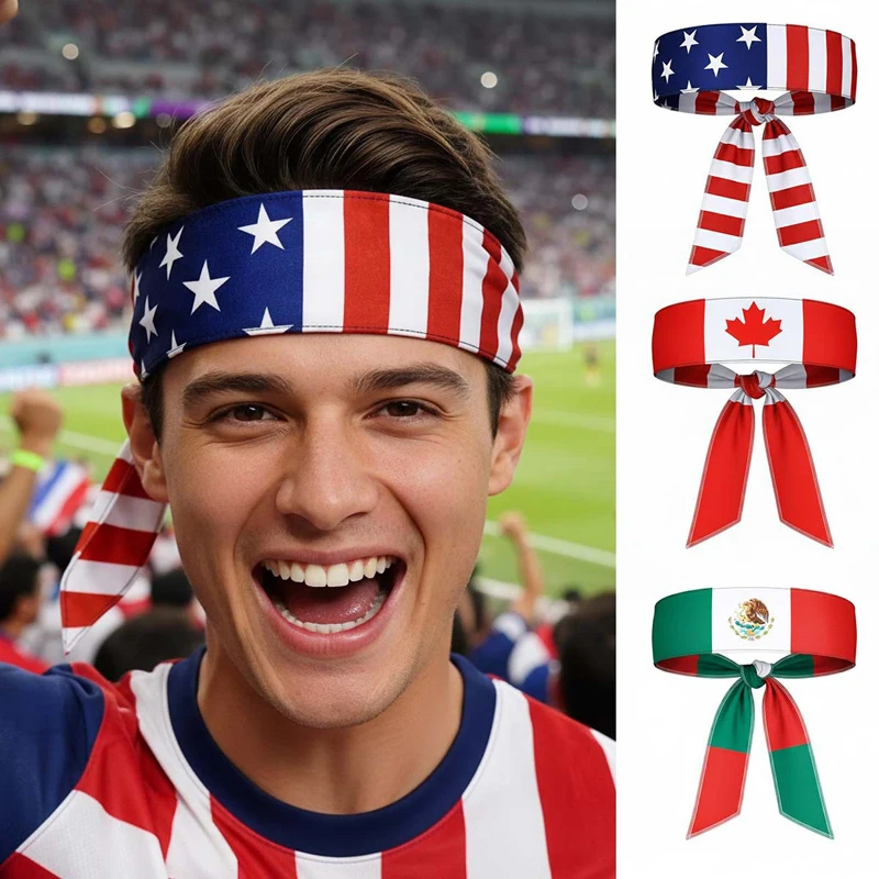 2026 USA Canada Mexico World Cup Flag Headband Elastic Printed Sports Sweatband for Yoga Running Cycling Fan Cheer
