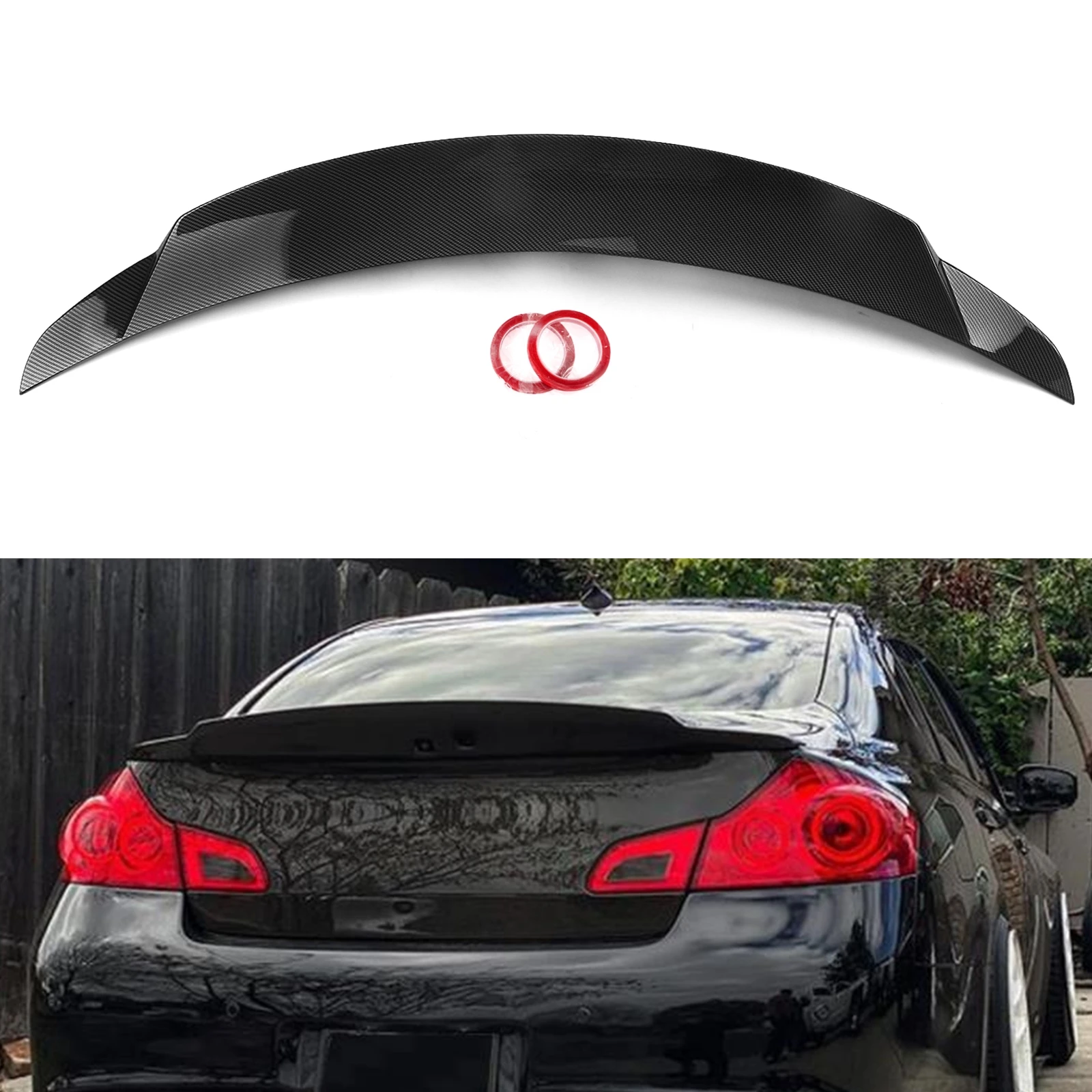 

For INFINITI G35 G25 G37 Q40 4 Door Sedan 2007-2015 Rear Spoiler Wing Carbon Fiber Look/Gloss Black ABS Trunk Lid Splitter Lip