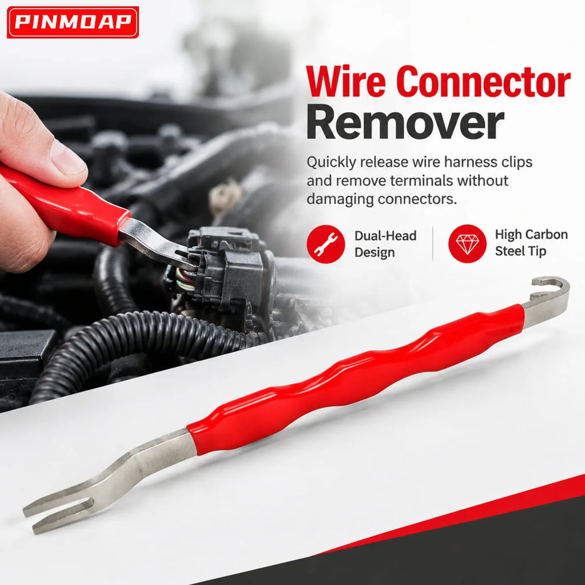 PINMOAP 1PC Wire Connector Remover Dual Head Carbon Steel Terminal Extraction Tool for Automotive Wiring Repair and Modification