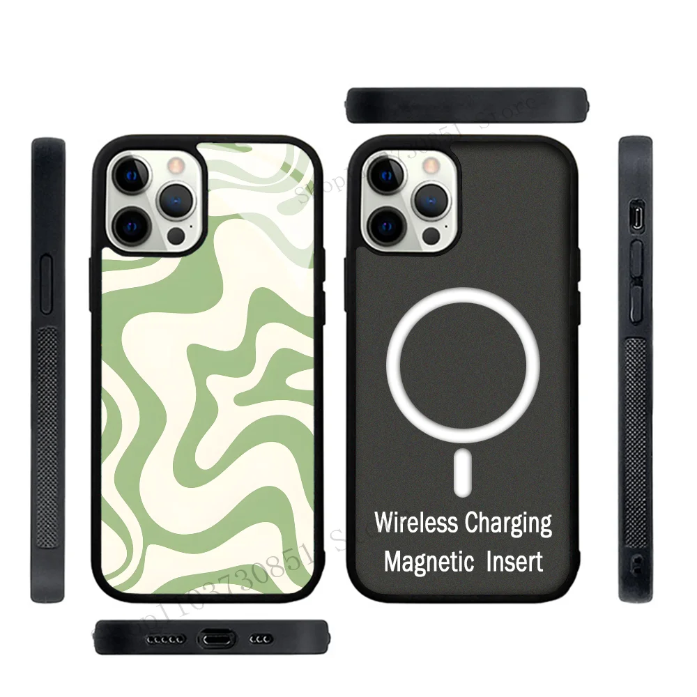 Colorful Liquid Swirl Green Phone Case Strong Magnetic For IPhone 15 14 13 Pro Max 11 12 Mini Alex Mirror For Magsafe