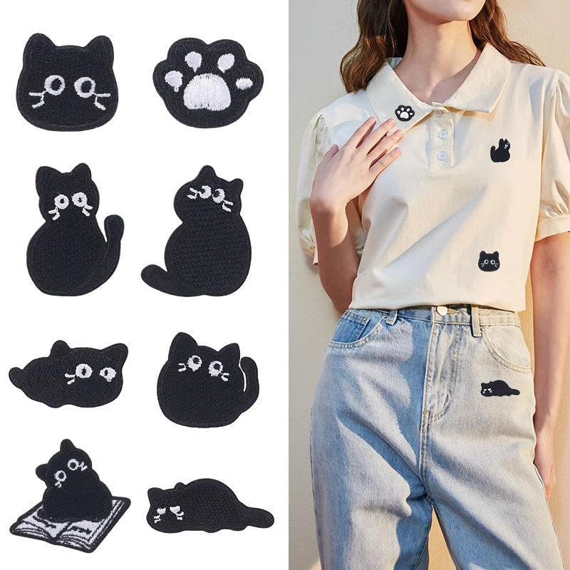 2/3/4Pcs/Lot Cute Black Cat Embroidered Clothing Patches For Clothes Parch Iron On Fabric Sticker