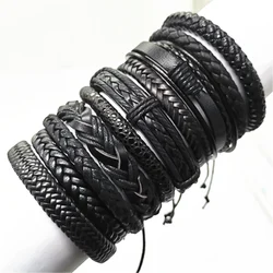 Black Handmade 10 Pcs/set Design Men Bracelets Male Women Leather Bracelets Men Bangle Wholesale Jewelry