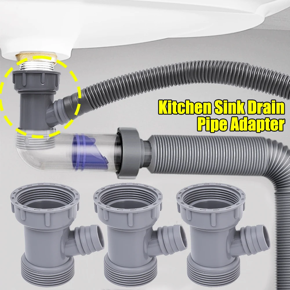 Kitchen Sink Drainer Fittings ABS Dish Basin Drain Dipe Anti-overflow Adapter Y Shaped Thread Connection Pipe With Rubber Gasket